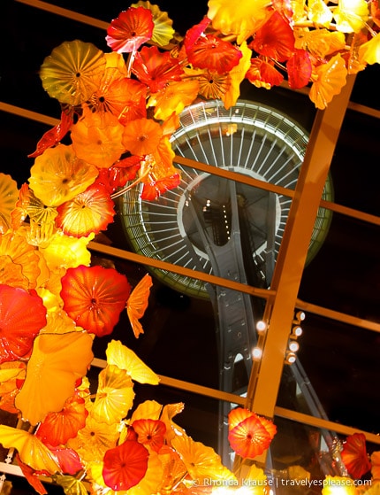 travelyesplease.com | Space Needle from inside the Glass House at Chihuly Garden and Glass exhibit.