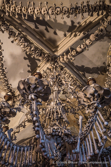 Chandelier made of bones inside the Bone Church- Sedlec Ossuary, Kutna Hora.