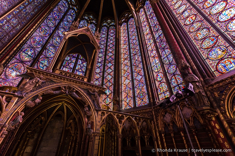 Inside Sainte-Chapelle, a stained glass masterpiece.