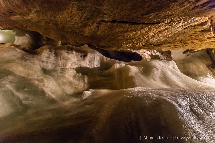 Ice under the cave's ceiling. 