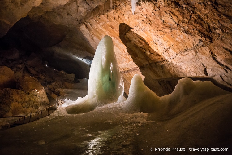 Tower of ice inside the Dachstein Ice Cave.