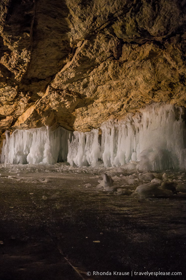 Ice along the wall of the cave.