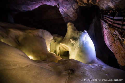 Large area of ice seen on a tour of the Dachstein Ice Cave.