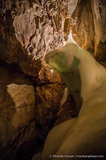 Tower of ice inside the Dachstein Ice Cave.