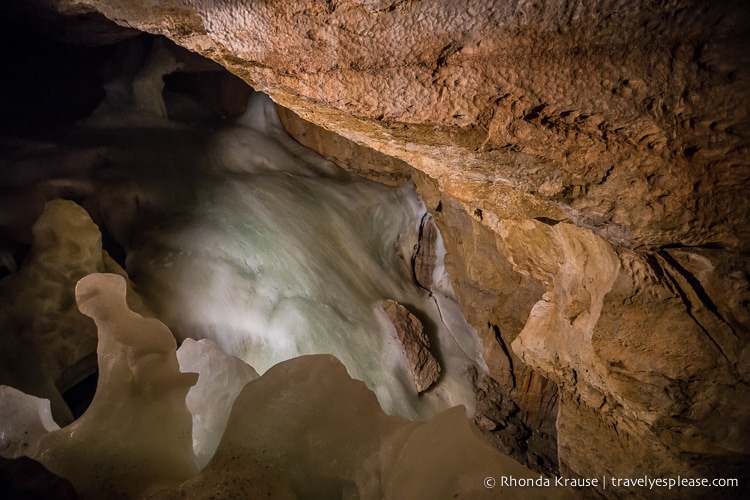 Ice and rock in the cave.