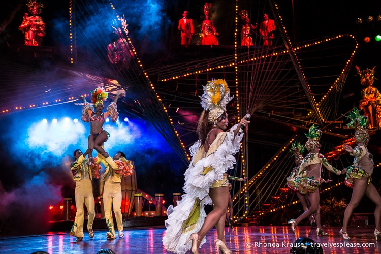 Singer and dancers on stage at the Tropicana Havana Cabaret.