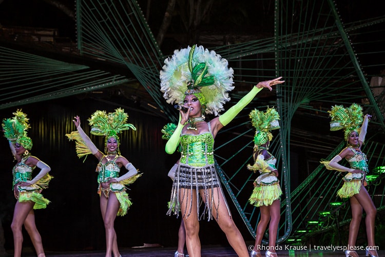 Singer and dancers on stage at the Tropicana Havana Cabaret.