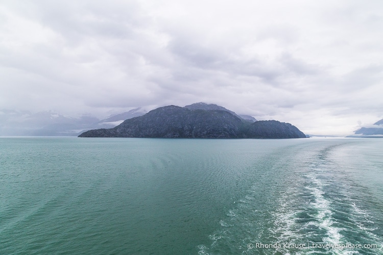 Mountains and ocean seen from the ship.