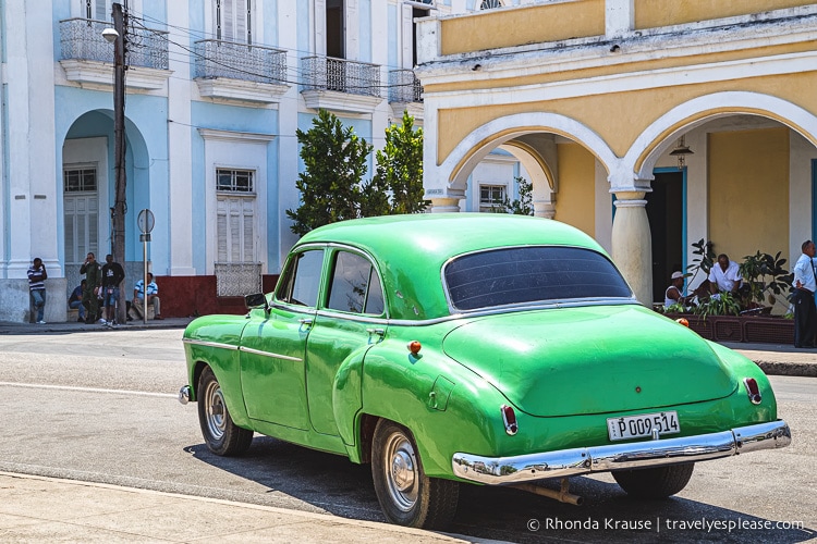 Green classic car.