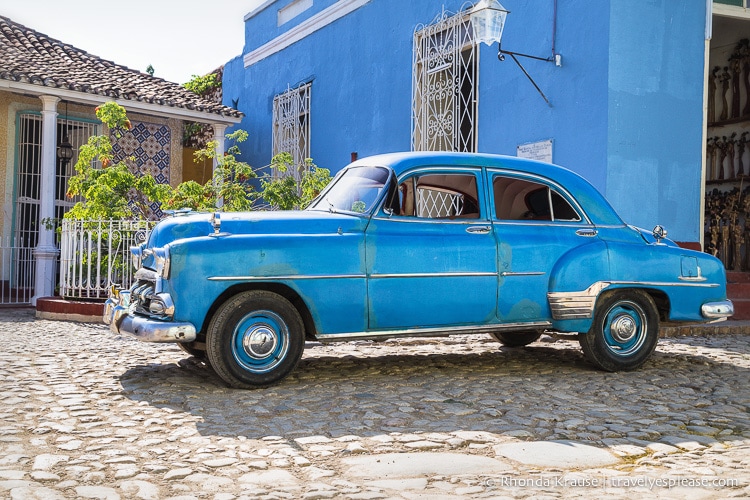 Blue classic car.