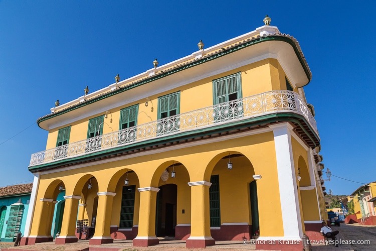 Yellow building with arches in Trinidad.