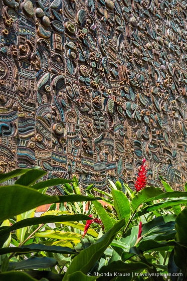 Wall of sculpted tiles.