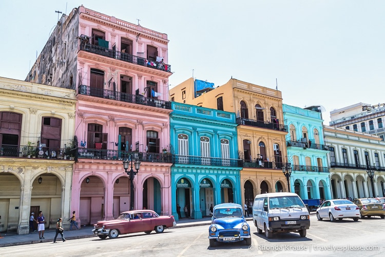 Colourful buildings and classic cars in Havana.