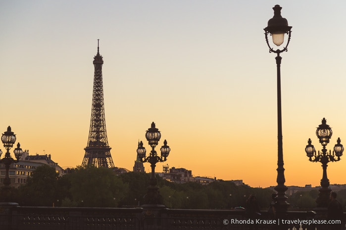 Eiffel Tower at sunset.