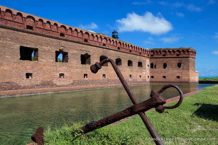 Rusty anchor in front of Fort Jefferson in Tortugas National Park.