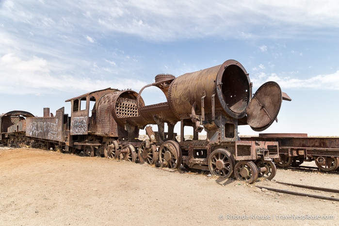 The train cemetery near Uyuni is visited during a Uyuni Salt Flats tour.