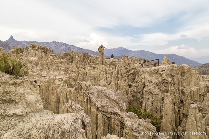 La Paz's Moon Valley backed by mountains.