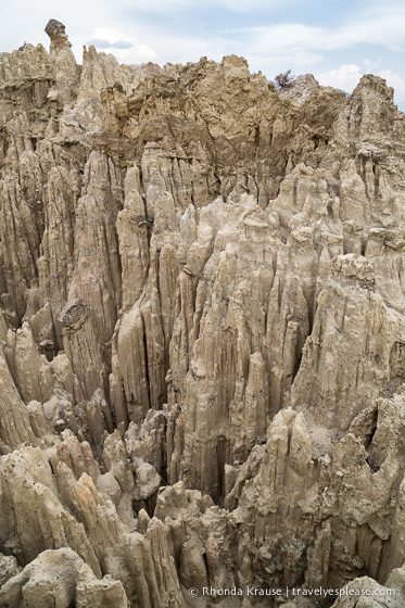 Looking down at the clay and sandstone formations in Moon Valley, La Paz.