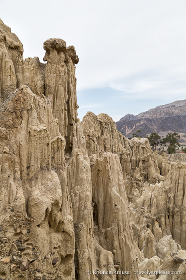Tall geological formations in Moon Valley, La Paz.