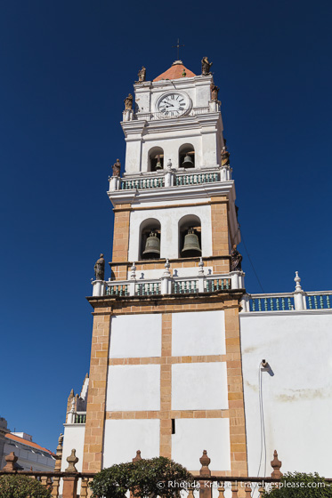 Bell tower at the Metropolitan Cathedral of Sucre.