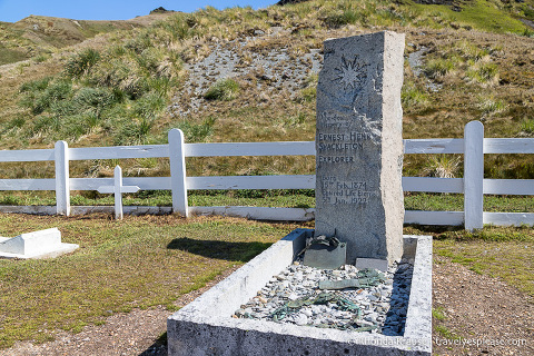 Visiting Shackleton's grave during an Antarctic expedition cruise to South Georgia