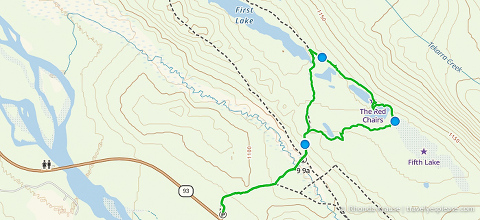 Track log/map of the Valley of the Five Lakes hike- Jasper National Park, Alberta 