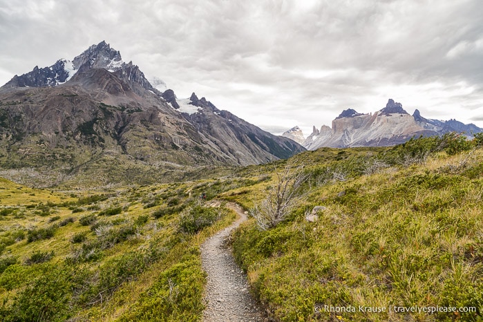 Views of Cerro Paine Grande and Cuernos del Paine on the hiking trail to the French Valley