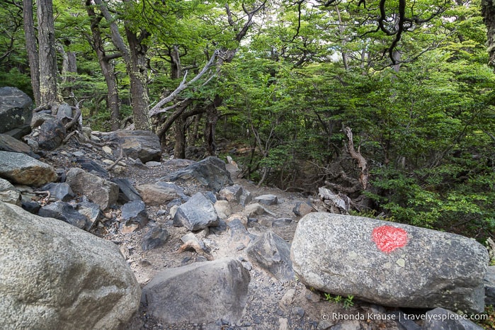 Rocky hiking trail in the French Valley