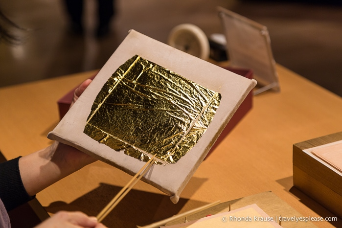 Artisan working with gold leaf in Kanazawa