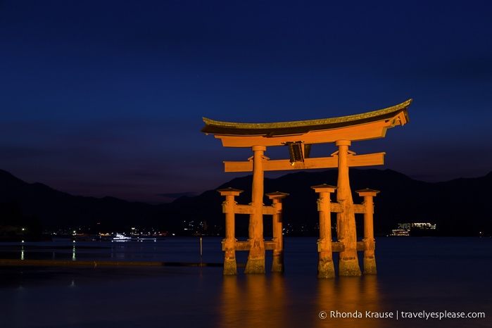 Miyajima's Great Torii illuminated at night