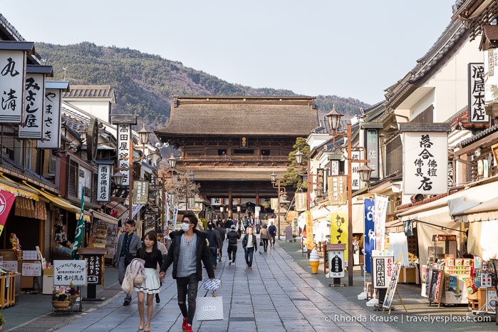 Shop-lined street leading to Zenko-ji Temple in Nagano