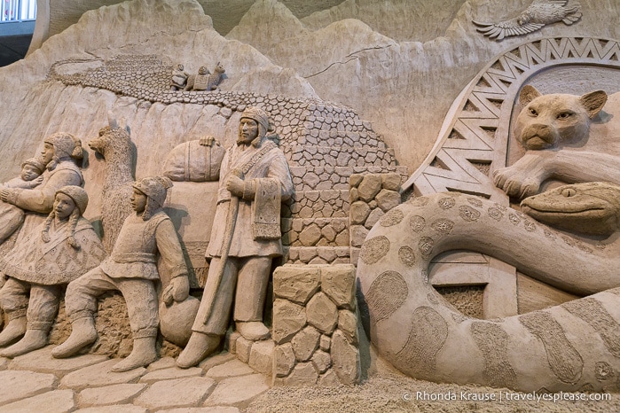 Peruvian themed sand sculpture at the Tottori Sand Museum