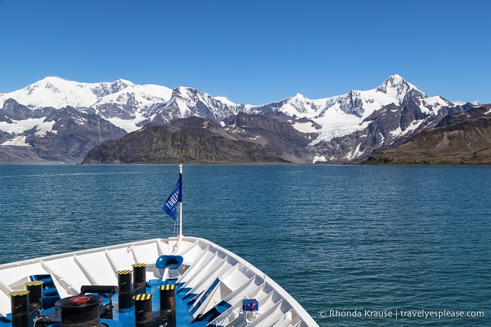 Ship sailing into Cumberland East Bay, South Georgia