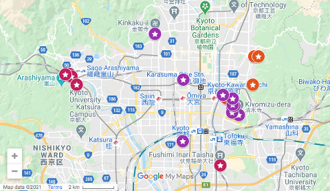 Kyoto itinerary map- Places to visit in Kyoto in 3 days.
