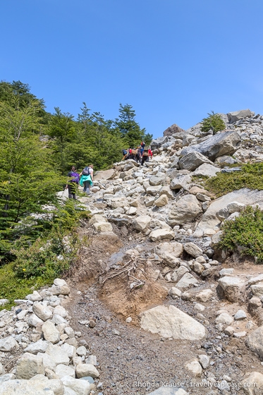 Steep rock covered trail.