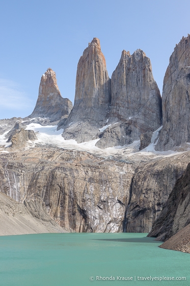 The Torres del Paine as seen from Mirador Base de las Torres.