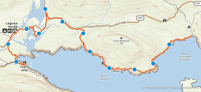 Track log/map of our hike in Tierra del Fuego National Park.