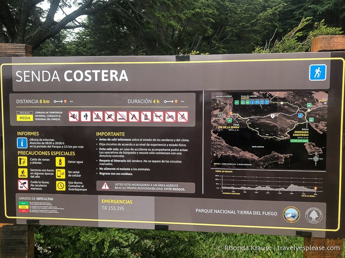 Senda Costera trailhead sign.