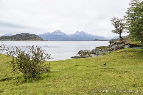 Bay backed by mountains.