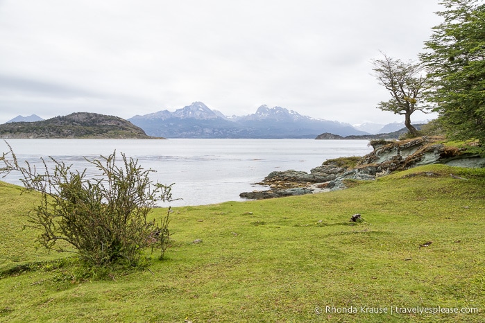 Bay backed by mountains.