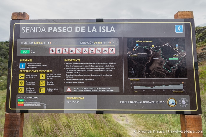 Senda Paseo de la Isla trailhead sign.