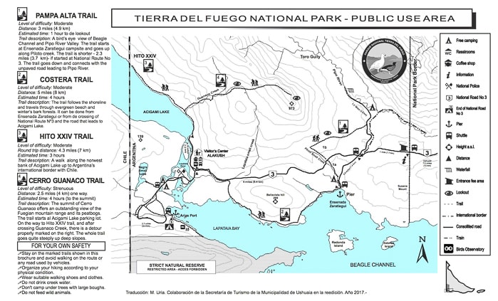Tierra del Fuego National Park map.