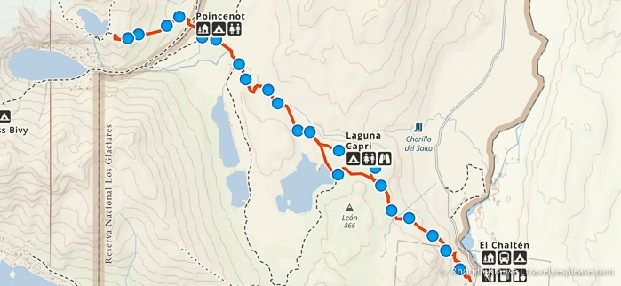 Track log/map of Mount Fitz Roy hike.