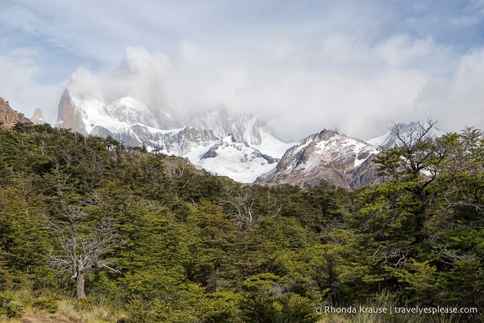 Mount Fitz Roy behind clouds.