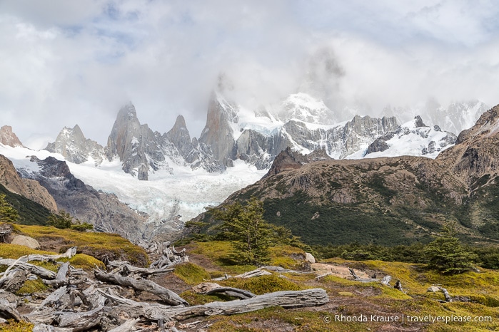 Mt. Fitz Roy covered by clouds.