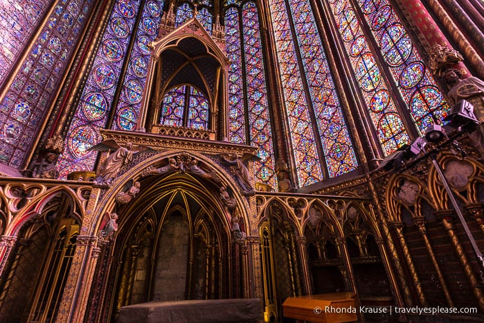 Stained glass inside Sainte-Chapelle.