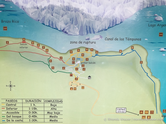 Map of the Perito Moreno Glacier trails.