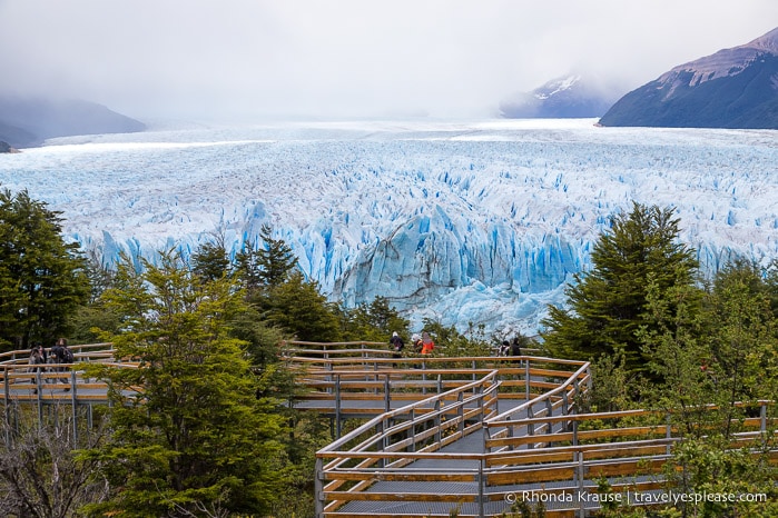 Elevated walkway in front of Perito Moreno Glacier.