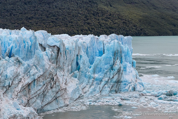 Close up of the glacier with Lago Argentino.