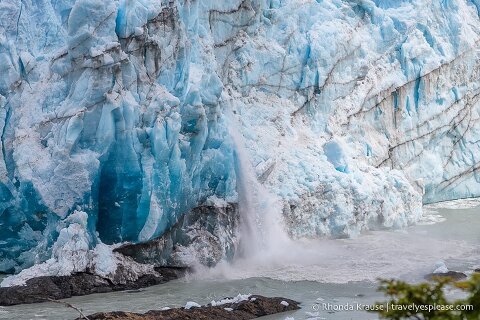 Ice and snow sliding down the front of the glacier.